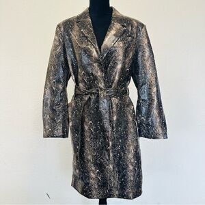 Ganni Metallic Snake Print Trench Coat
